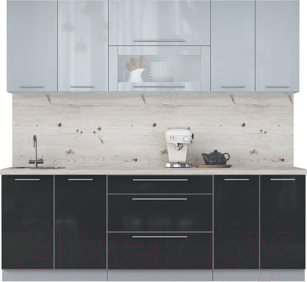 Изображение товара Кухонный гарнитур Интерлиния Мила Пластик 2.3 В (туманный глянец/антрацит/бискайская сосна)