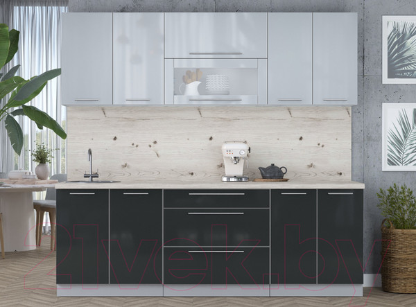 Изображение товара Кухонный гарнитур Интерлиния Мила Пластик 2.3 В (туманный глянец/антрацит/бискайская сосна)