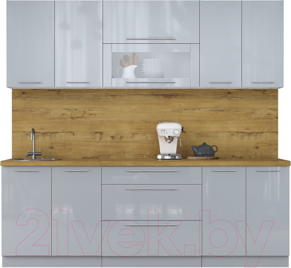 Изображение товара Кухонный гарнитур Интерлиния Мила Пластик 2.3 В (туманный глянец/туманный глянец/дуб бунратти)