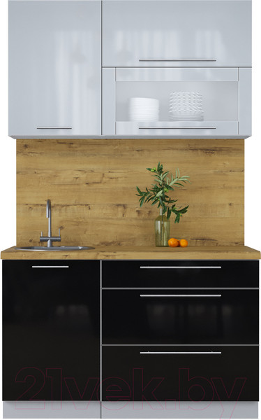 Изображение товара Кухонный гарнитур Интерлиния Мила Пластик 1.3 В (туманный глянец/черный глянец/дуб бунратти)