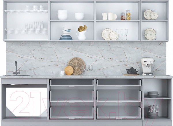 Изображение товара Кухонный гарнитур Интерлиния Мила Пластик 2.9 В (туманный глянец/черный глянец/дуб бунратти)