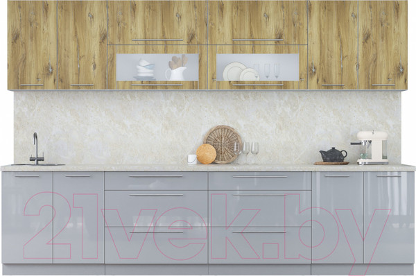 Изображение товара Кухонный гарнитур Интерлиния Мила Пластик 3.2 В (дуб эпоксид/туманный глянец/опал светлый)