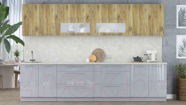 Изображение товара Кухонный гарнитур Интерлиния Мила Пластик 3.2 В (дуб эпоксид/туманный глянец/опал светлый)