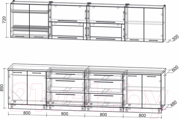 Изображение товара Кухонный гарнитур Интерлиния Мила Пластик 3.2 В (дуб эпоксид/туманный глянец/опал светлый)