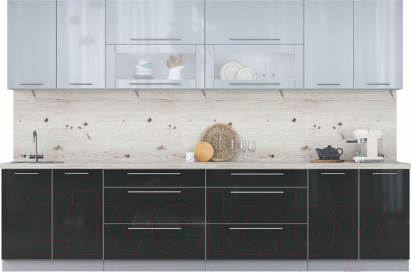 Изображение товара Кухонный гарнитур Интерлиния Мила Пластик 3.2 В (туманный глянец/антрацит/бискайская сосна)
