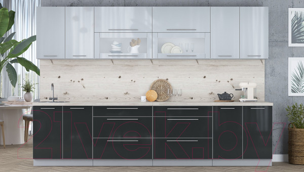 Изображение товара Кухонный гарнитур Интерлиния Мила Пластик 3.2 В (туманный глянец/антрацит/бискайская сосна)