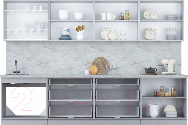 Изображение товара Кухонный гарнитур Интерлиния Мила Пластик 3.2 В (туманный глянец/туманный глянец/дуб бунратти)