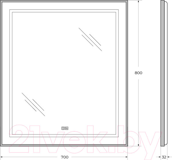 Изображение товара Зеркало BelBagno SPC-KRAFT-700-800-LED-TCH-WARM-NERO