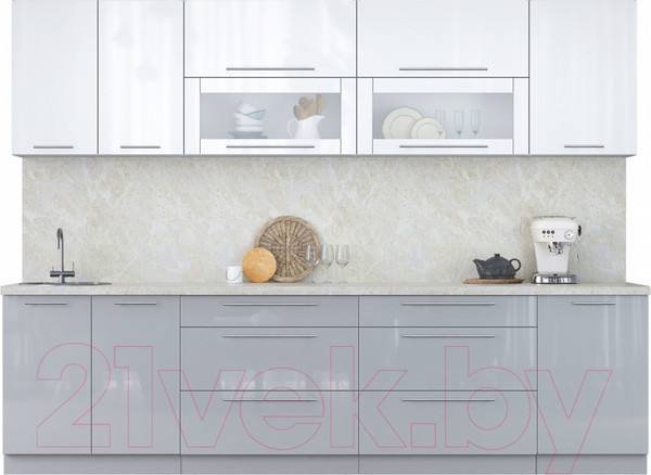 Изображение товара Кухонный гарнитур Интерлиния Мила Пластик 2.9 В (белый глянец/туманный глянец/опал светлый)