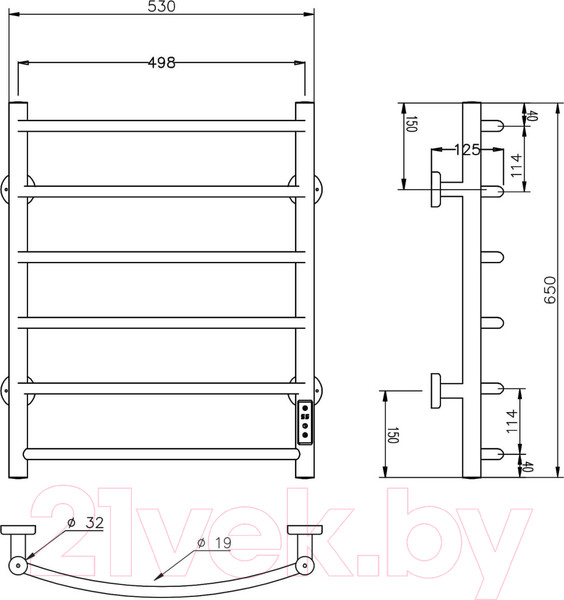 Изображение товара Полотенцесушитель электрический Roxen Santi BK-109AW-6T / 11030-5365В (черный)