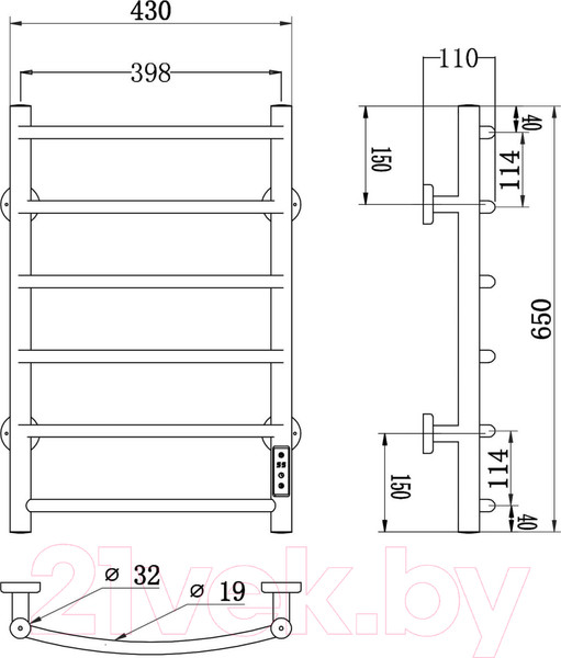 Изображение товара Полотенцесушитель электрический Roxen Santi BK-109AW-6T / 11030-4365W (белый)