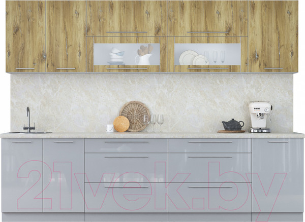 Изображение товара Кухонный гарнитур Интерлиния Мила Пластик 2.9 В (дуб эпоксид/туманный глянец/опал светлый)