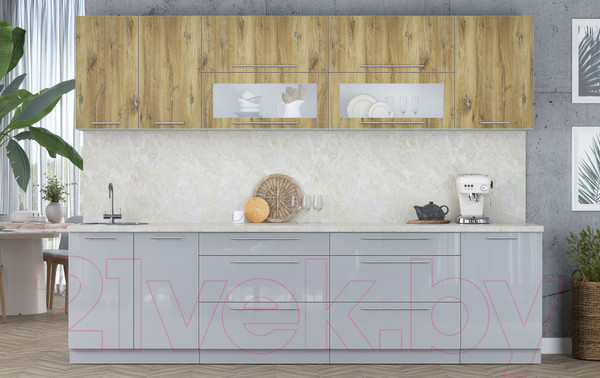 Изображение товара Кухонный гарнитур Интерлиния Мила Пластик 2.9 В (дуб эпоксид/туманный глянец/опал светлый)