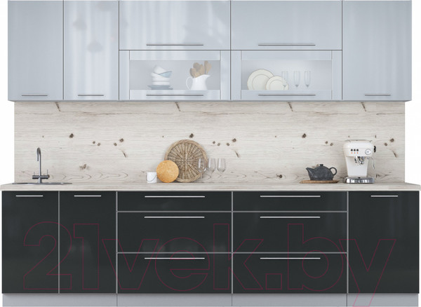Изображение товара Кухонный гарнитур Интерлиния Мила Пластик 2.9 В (туманный глянец/антрацит/бискайская сосна)