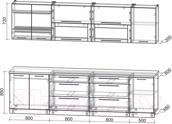 Изображение товара Кухонный гарнитур Интерлиния Мила Пластик 2.9 В (туманный глянец/антрацит/бискайская сосна)