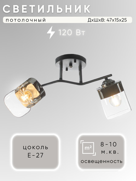 Изображение товара Потолочный светильник Aitin-Pro НПБ 02-2x60-101 / K2117/2 (черный/хром)