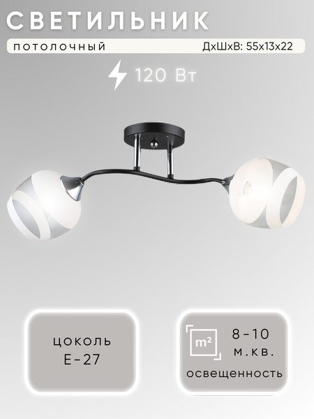 Изображение товара Потолочный светильник Aitin-Pro НПБ 02-2x60-101 / K2132/2 (черный/хром)