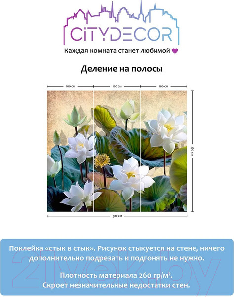 Изображение товара Фотообои листовые Citydecor Цветы и Растения 163 (300x260см)