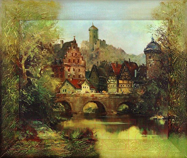 Изображение товара Картина Декарт Дома и мост 8Л0345 (в раме)