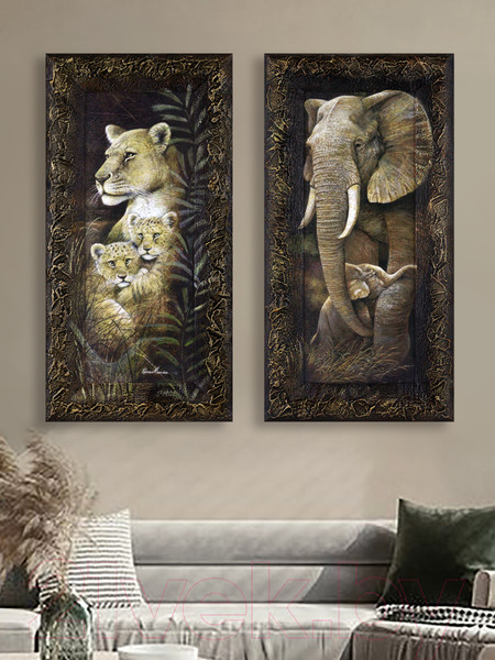 Изображение товара Картина Декарт Пара львица и львята 8Л0006 (в раме)