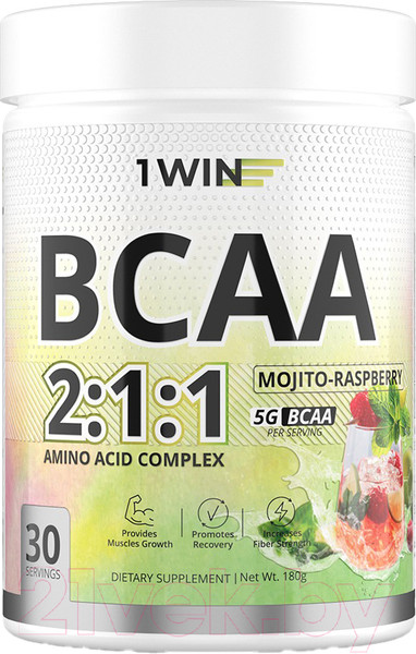 Изображение товара Аминокислоты BCAA 1WIN 2:1:1 (180г, мохито-малина)