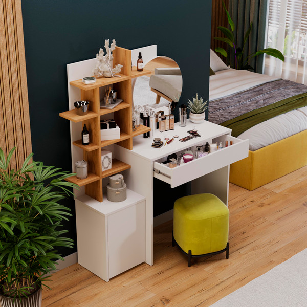 Изображение товара Туалетный столик ТриЯ Голден Тип 1 (белый/дуб крафт золотой)