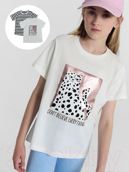 Изображение товара Комплект футболок детских Mark Formelle 117835-2 (р.110-56, белый/черно-белая полоска)