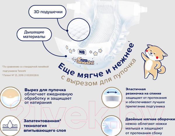 Изображение товара Подгузники детские Tanoshi Premium Baby Diapers Newborn NB до 5кг (34шт)