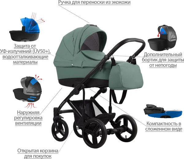 Изображение товара Детская универсальная коляска Bebetto Magnum Prima 2 в 1 черная рама  (07)