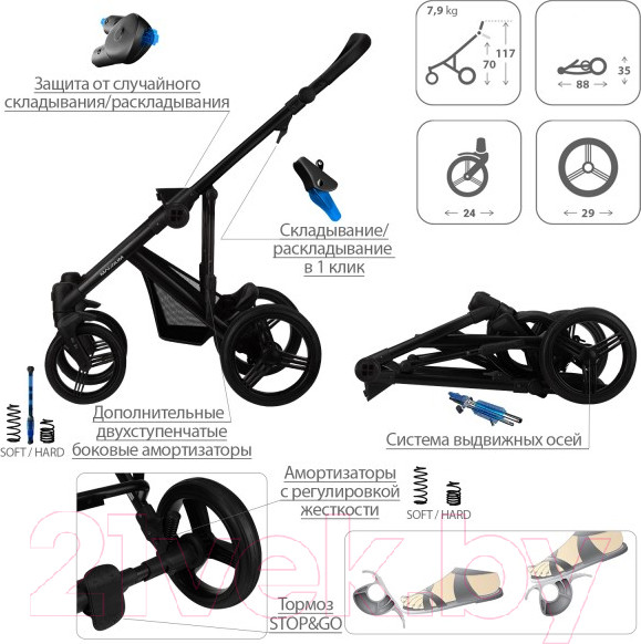 Изображение товара Детская универсальная коляска Bebetto Magnum Light 2 в 1  (01/черная рама)