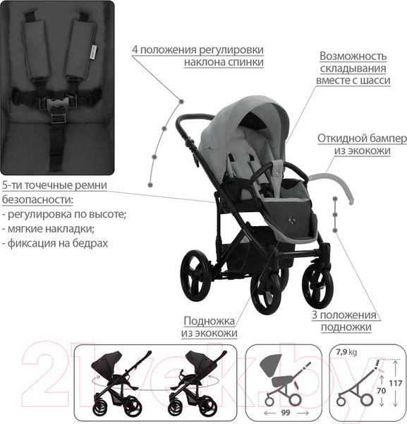Изображение товара Детская универсальная коляска Bebetto Magnum Light 2 в 1  (02/черная рама)