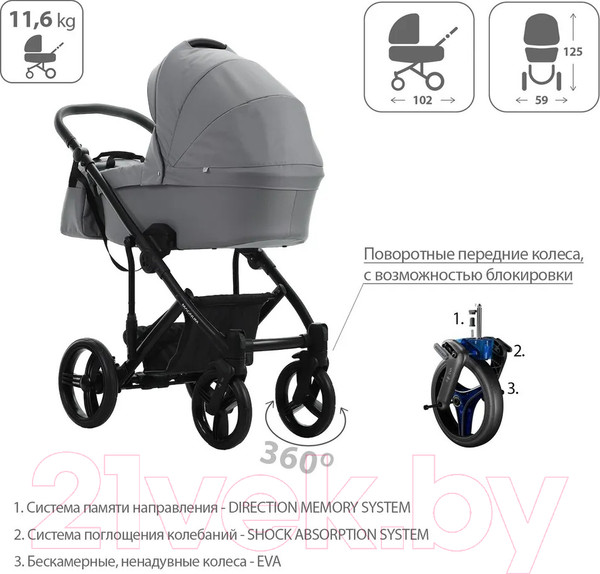 Изображение товара Детская универсальная коляска Bebetto Magnum Light 2 в 1  (02/черная рама)