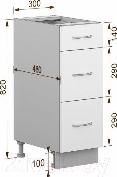 Изображение товара Шкаф-стол кухонный Кортекс-мебель Корнелия Лира НШ30р3ш без столешницы (ателье светлый)