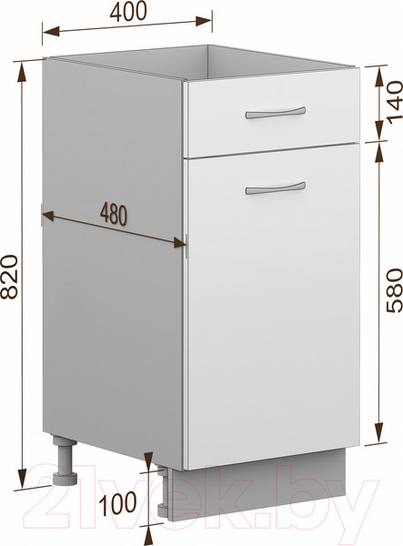 Изображение товара Шкаф-стол кухонный Кортекс-мебель Корнелия Лира НШ40р1ш без столешницы (ателье светлый)