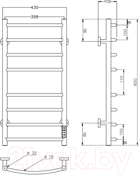 Изображение товара Полотенцесушитель электрический Roxen Santi BK-109AW-8T / 11030-4385W (белый)