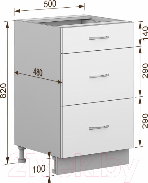 Изображение товара Шкаф-стол кухонный Кортекс-мебель Корнелия Лира НШ50р3ш без столешницы (антрацит)