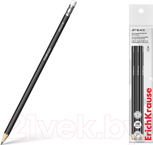 Изображение товара Набор простых карандашей Erich Krause Jet Black / 60714 (4шт)