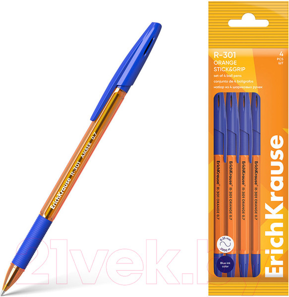 Изображение товара Набор шариковых ручек Erich Krause R-301 / 60995 (4шт, синий)