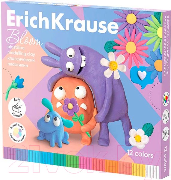 Пластилин Erich Krause Jolly Friends Pastel Bloom / 61354 (12цв)