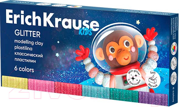Изображение товара Пластилин Erich Krause Kids Space Animals Glitter / 61337 (6цв)