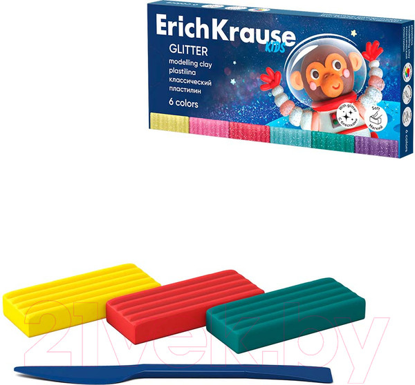 Изображение товара Пластилин Erich Krause Kids Space Animals Glitter / 61337 (6цв)