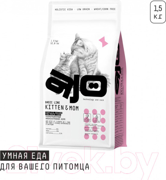 Изображение товара Сухой корм для кошек AJO Kitten & Mom Для котят, кормящих и беременных кошек (1.5кг)
