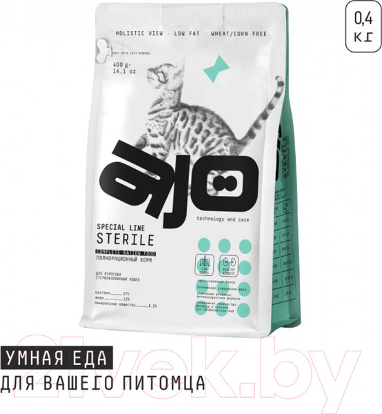 Изображение товара Сухой корм для кошек AJO Sterile Для активных стерилизованных кошек (400г)