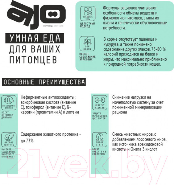 Изображение товара Сухой корм для кошек AJO Sterile Для активных стерилизованных кошек (10кг)