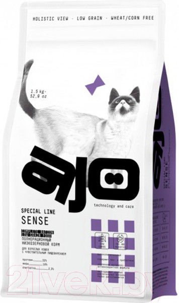 Изображение товара Сухой корм для кошек AJO Sense Для кошек с чувствительным пищеварением (1.5кг)