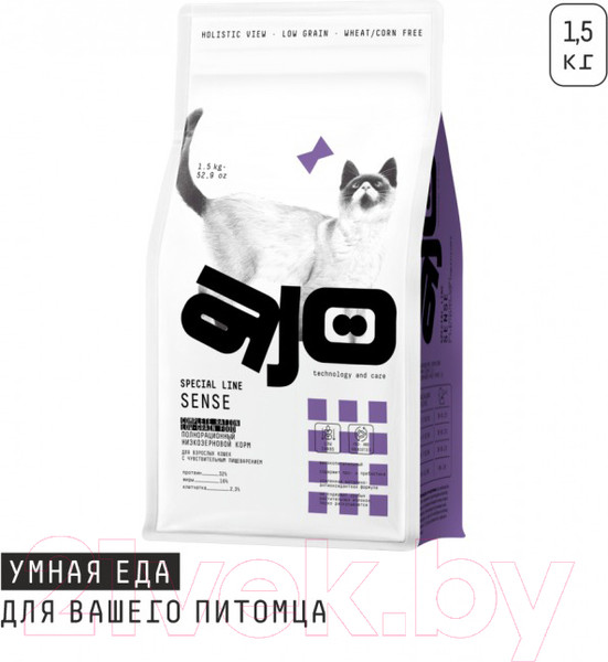 Изображение товара Сухой корм для кошек AJO Sense Для кошек с чувствительным пищеварением (1.5кг)
