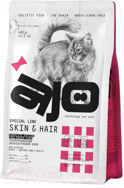 Изображение товара Сухой корм для кошек AJO Skin & Hair Здоровая кожа и красивая шерсть (400г)