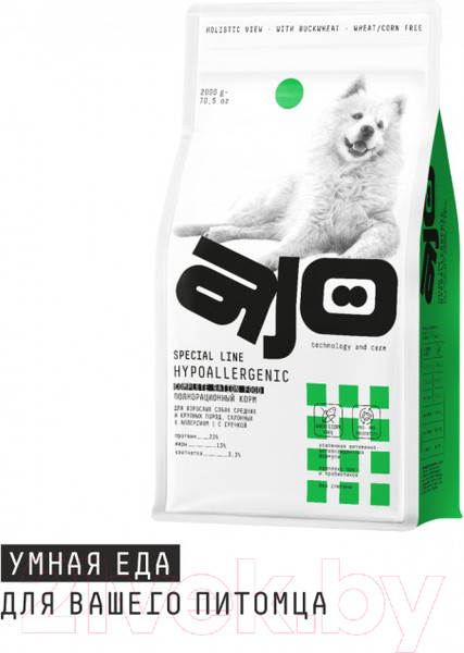 Изображение товара Сухой корм для собак AJO Hypoallergenic Для взрослых собак со склонностью к аллергии (12кг)