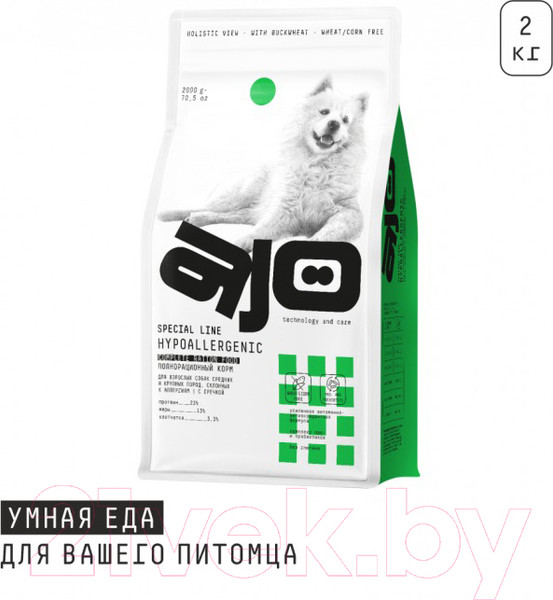Изображение товара Сухой корм для собак AJO Hypoallergenic Для взрослых собак со склонностью к аллергии (2кг)