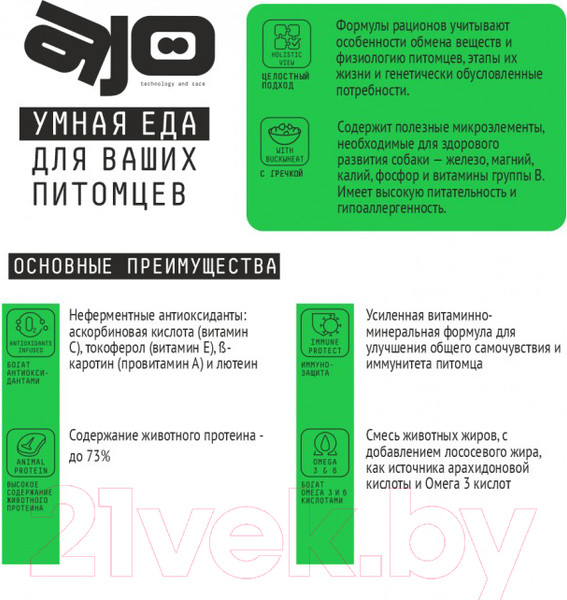 Изображение товара Сухой корм для собак AJO Hypoallergenic Для взрослых собак со склонностью к аллергии (12кг)